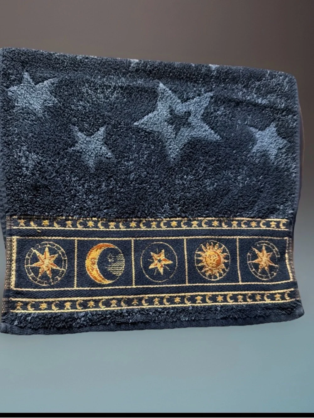 Spring Maid Contour hourglass Celestial Star & Moon Blue 100% Cotton Hand Towel